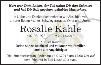 Traueranzeige von Rosalie Kahle von Mitteldeutsche Zeitung Merseburg/Querfurt