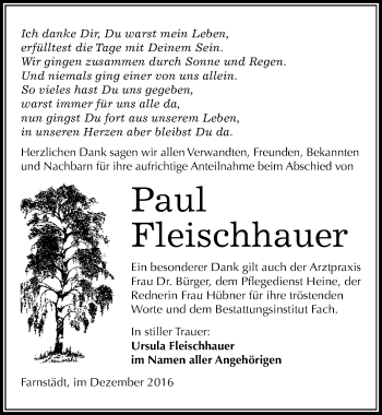 Traueranzeige von Paul Fleischhauer von Mitteldeutsche Zeitung Merseburg/Querfurt