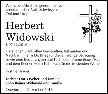 Traueranzeige von Herbert Widowski von Mitteldeutsche Zeitung Merseburg/Querfurt