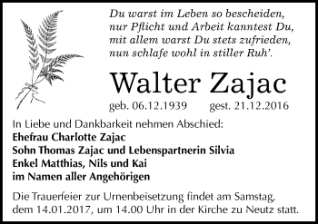 Traueranzeige von Walter Zajac von Mitteldeutsche Zeitung Halle/Saalkreis