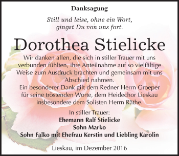 Traueranzeige von Dorothea Stielicke von Mitteldeutsche Zeitung Halle/Saalkreis