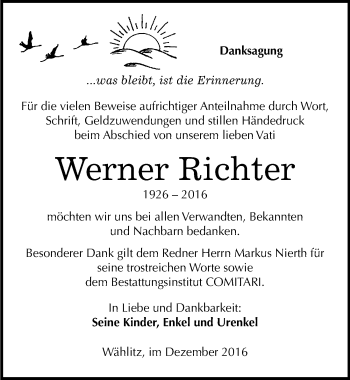 Traueranzeige von Werner Richter von Mitteldeutsche Zeitung Weißenfels