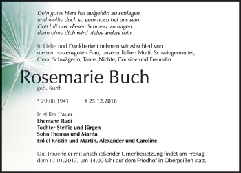 Traueranzeige von Rosemarie Buch von Mitteldeutsche Zeitung Bernburg