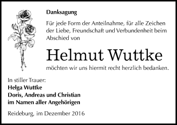 Traueranzeige von Helmut Wuttke von Mitteldeutsche Zeitung Halle/Saalkreis