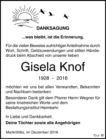 Traueranzeige von Gisela Knof von Mitteldeutsche Zeitung Weißenfels
