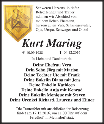 Traueranzeige von Kurt Maring von Mitteldeutsche Zeitung Dessau-Roßlau