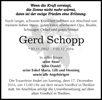 Traueranzeige von Gerd Schopp von Mitteldeutsche Zeitung Zeitz
