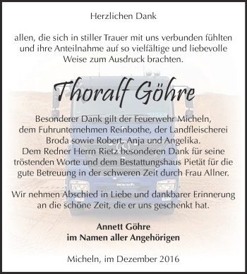 Traueranzeige von Thoralf Göhre von WVG - Wochenspiegel Dessau / Köthen