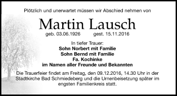 Traueranzeige von Martin Lausch von Mitteldeutsche Zeitung Wittenberg