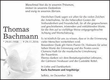 Traueranzeige von Thomas Bachmann von WVG - Wochenspiegel Wittenberg
