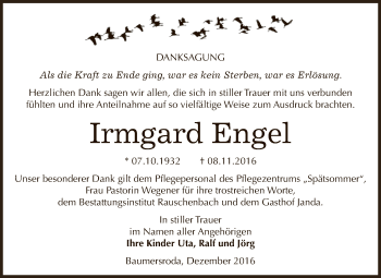 Traueranzeige von Irmgard Engel von WVG - Wochenspiegel NMB / WSF / ZTZ
