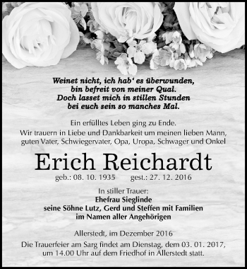 Traueranzeige von Erich Reichardt von Mitteldeutsche Zeitung Naumburg/Nebra