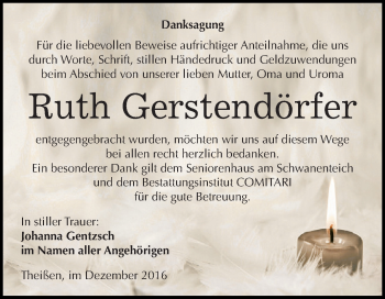 Traueranzeige von Ruth Gerstendörfer von Super Sonntag Zeitz