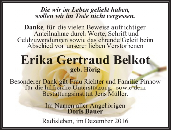 Traueranzeige von Erika Gertraud Belkot von Mitteldeutsche Zeitung Quedlinburg