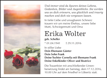 Traueranzeige von Erika Wolter von WVG - Wochenspiegel Bitterfeld