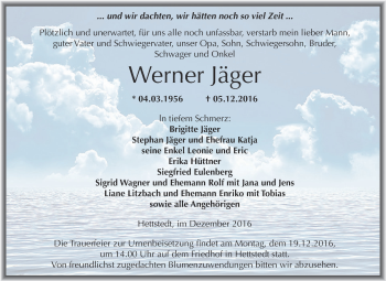 Traueranzeige von Werner Jäger von Wochenspiegel Mansfelder Land