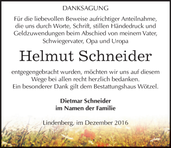 Traueranzeige von Helmut Schneider von Mitteldeutsche Zeitung Zeitz