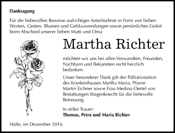 Traueranzeige von Martha Richter von Mitteldeutsche Zeitung Halle/Saalkreis