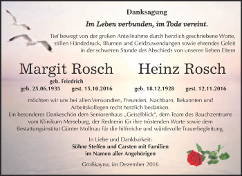 Traueranzeige von Margit und Heinz Rosch von WVG - Wochenspiegel Merseburg
