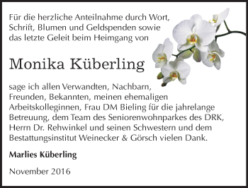 Traueranzeige von Monika Küberling von Mitteldeutsche Zeitung Bernburg