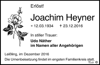 Traueranzeige von Joachim Heyner von Mitteldeutsche Zeitung Weißenfels