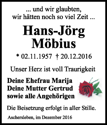 Traueranzeige von Hans-Jörg Möbius von WVG - Wochenspiegel Quedlinburg