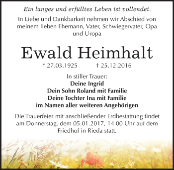 Traueranzeige von Ewald Heimhalt von Mitteldeutsche Zeitung Bitterfeld