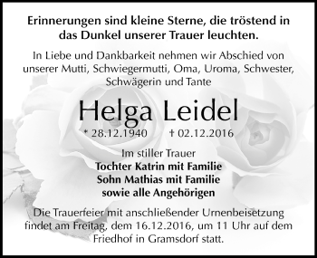 Traueranzeige von Helga Leidel von Mitteldeutsche Zeitung Bernburg