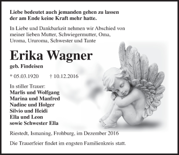 Traueranzeige von Erika Wagner von Mitteldeutsche Zeitung Sangerhausen