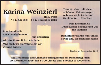 Traueranzeige von Karina Weinzierl von Mitteldeutsche Zeitung Quedlinburg