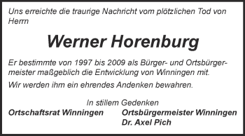 Traueranzeige von Werner Horenburg von Super Sonntag Aschersleben