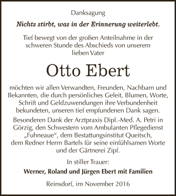 Traueranzeige von Otto Ebert von WVG - Wochenspiegel Dessau / Köthen