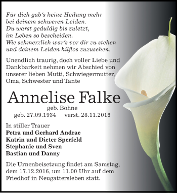 Traueranzeige von Annelise Falke von Mitteldeutsche Zeitung Bernburg
