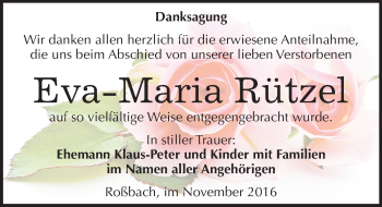 Traueranzeige von Eva-Maria Rützel von Mitteldeutsche Zeitung Merseburg/Querfurt