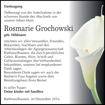 Traueranzeige von Rosmarie Grochowski von Super Sonntag SGH Mansf. Land