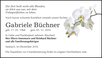 Traueranzeige von Gabriele Büchner von Mitteldeutsche Zeitung Naumburg/Nebra