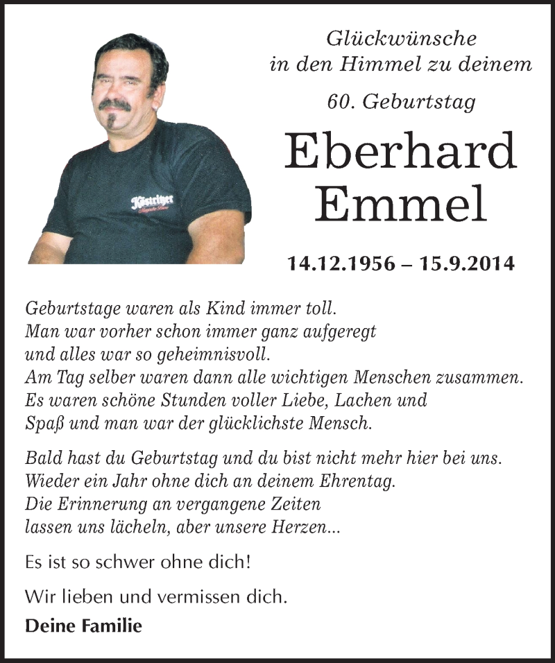  Traueranzeige für Eberhard Emmel vom 10.12.2016 aus Mitteldeutsche Zeitung Wittenberg