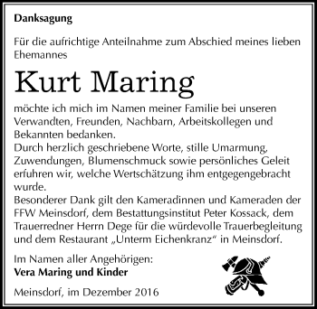 Traueranzeige von Kurt Maring von Mitteldeutsche Zeitung Dessau-Roßlau