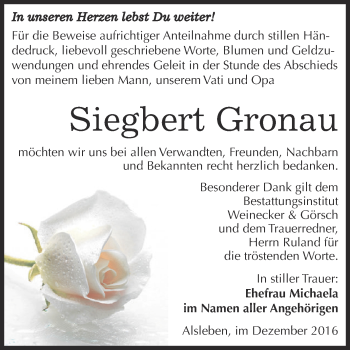 Traueranzeige von Siegbert Gronau von Super Sonntag Bernburg