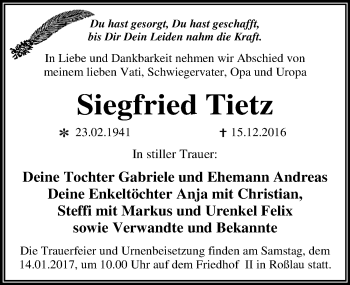 Traueranzeige von Siegfried Tietz von Mitteldeutsche Zeitung Dessau-Roßlau