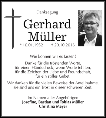 Traueranzeige von Gerhard Müller von WVG - Wochenspiegel Dessau / Köthen