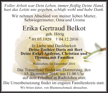 Traueranzeige von Erika Gertraud Belkot von Mitteldeutsche Zeitung Quedlinburg