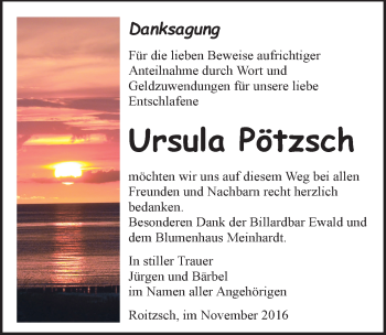 Traueranzeige von Ursula Pötzsch von Mitteldeutsche Zeitung Bitterfeld