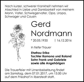Traueranzeige von Gerd Nordmann von Mitteldeutsche Zeitung Bernburg