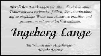 Traueranzeige von Ingeborg Lange von WVG - Wochenspiegel Merseburg