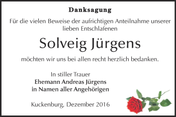 Traueranzeige von Solveig Jürgens von WVG - Wochenspiegel Merseburg