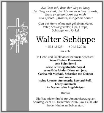 Traueranzeige von Walter Schöppe von Mitteldeutsche Zeitung Naumburg/Nebra