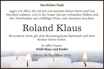 Traueranzeige von Roland Klaus von WVG - Wochenspiegel NMB / WSF / ZTZ