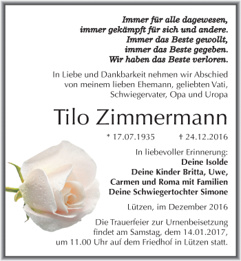Traueranzeige von Tilo Zimmermann von Mitteldeutsche Zeitung Weißenfels