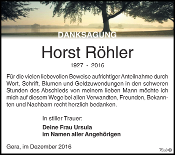 Traueranzeige von Horst Röhler von Super Sonntag Zeitz